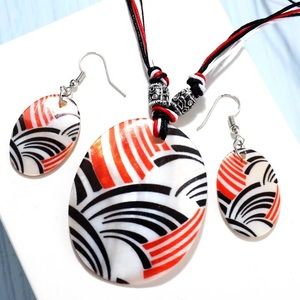 Boho Shell Pendant Necklace Earrings Set For Women Long Chain Charm Statement